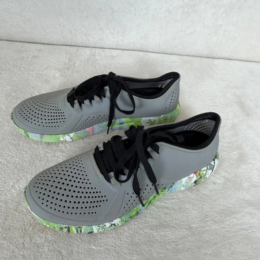 Crocs LiteRide Pacer Mens 8 Grey Graphic Lace Up Sneakers